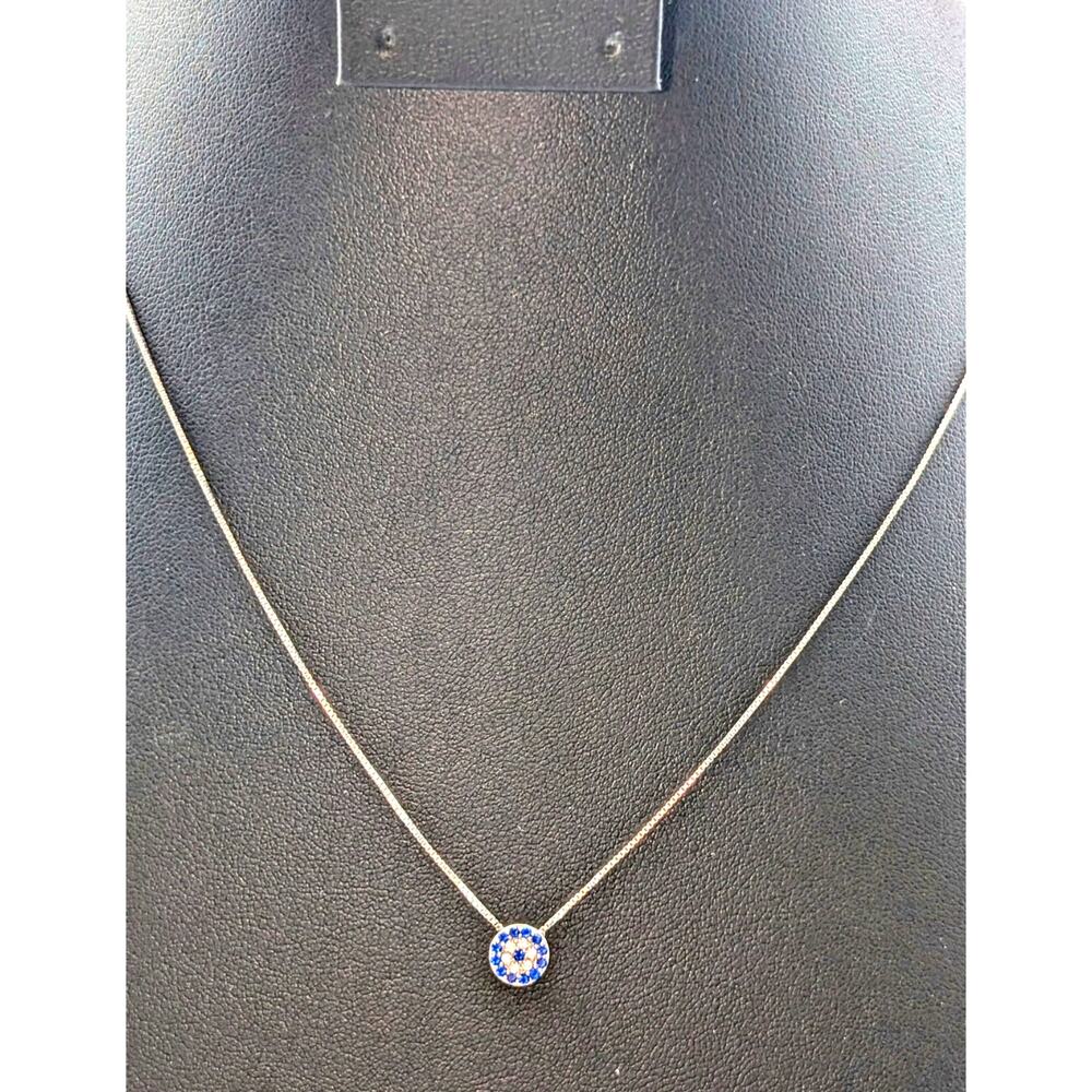925 Sterling Silver Turkish Eye Floating CZ Pendant 18" Necklace